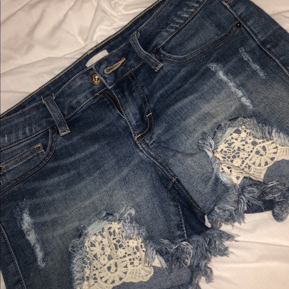 Blue Jean Shorts with White lace design on front